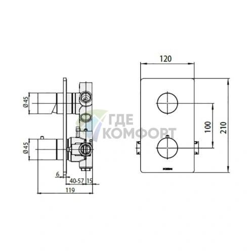 Термостат для душа Bossini Inox встраиваемый с девиатором (глянцевая сталь) (INZ003.030) - фото 2