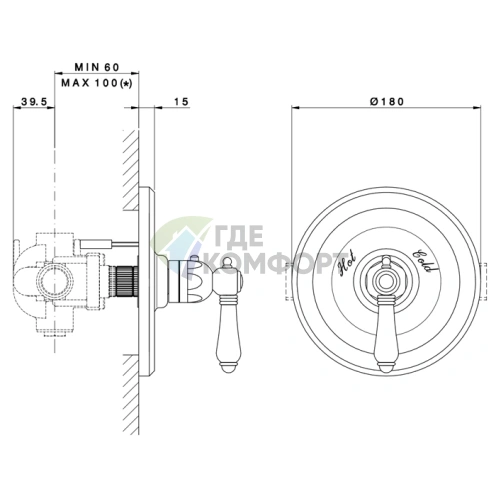 Термостатический смеситель Nicolazzi 3/4 без запорного вентиля с хромированной ручкой №69 (4914CR69) - фото 2