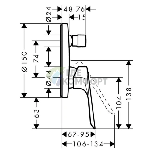 Смеситель для ванны Hansgrohe Logis E встраиваемый с переключателем (хром) (71404000) - фото 2