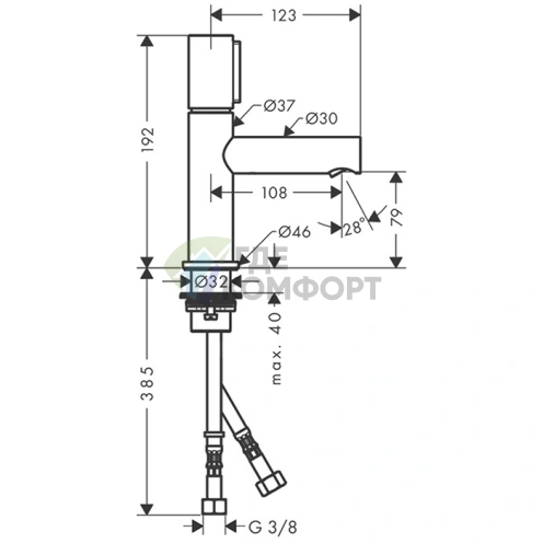 Смеситель для раковины AX Uno с донным клапаном, хром (45015000) - фото 2