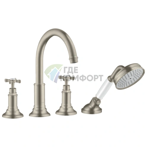 Смеситель для ванны AX Montreux на борт с ручным душем, 4 отверстия, шлифованный никель (16546820) - фото 1