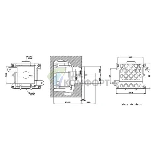 Встраиваемый запорный вентиль Gessi Rettangolo 3/4, черный (43264#299) - фото 2