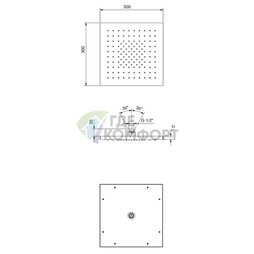 Верхний душ FANTINI 300x300 мм Matt British Gold PVD (79 P6 K053) - фото 2