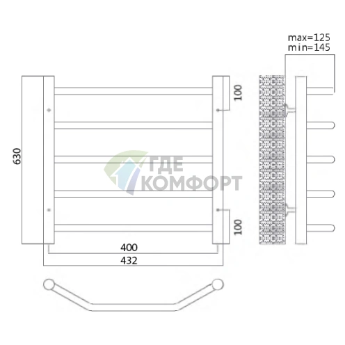 Полотенцесушитель электрический Terminus Виктория П5 40x63 E L - фото 2
