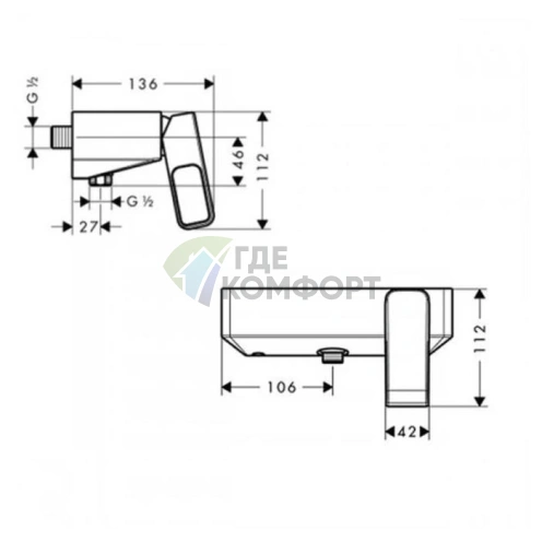 Настенный однорычажный смеситель для душа AX Urquiola в хроме (11620000) - фото 2