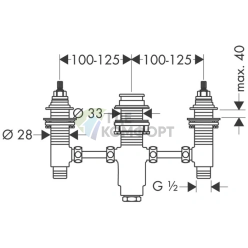 Смеситель для ванны Hansgrohe — скрытый монтаж для накладной установки на 3 отверстия (13233180) - фото 2