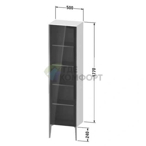 Шкаф подвесной Duravit XViu со стеклянной дверью и 4 полками, 1770x500x360 мм, цвет walnut dark/черный матовый (XV1376RB221) - фото 2