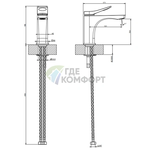 GESSI Rilievo Однорычажный смеситель для раковины без донного клапана, хром (59004#031) - фото 2