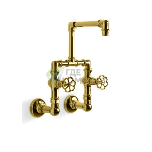 Смеситель настенный Kerasan Artwork для раковины на 2 отверстия, цвет Ottone Sp (756812) - фото 1