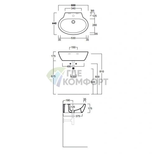 Раковина Simas Lft Spazio подвесная-накладная 60 см с отверстием, белая - фото 2