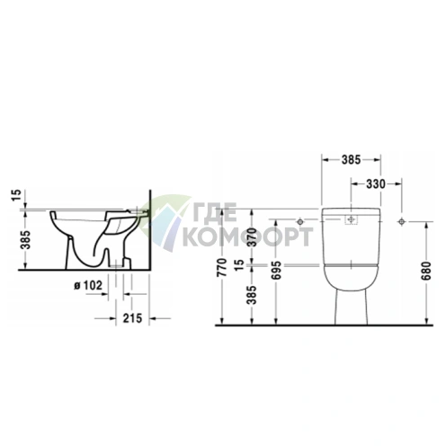 Унитаз-моноблок Duravit D-Code с отдельно устанавливаемым бачком, слив в пол, белый (21110100002) - фото 2