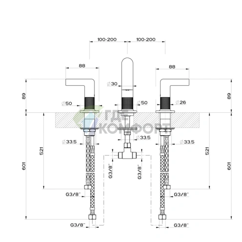 Смеситель для раковины GESSI INCISO на 3 отверстия, черный матовый (58012#299) - фото 2
