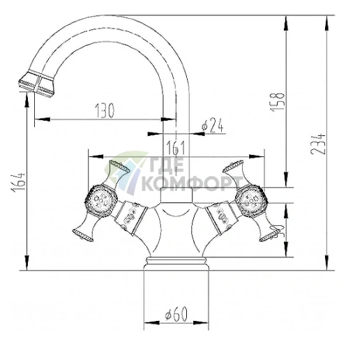 Смеситель для раковины Zorg Antic A 6008U-BR с бронзовой отделкой - фото 2