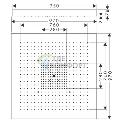 Верхний душ AX ShowerHeaven 970x970 мм для потолочного монтажа из нержавеющей стали (10621800) - фото 2