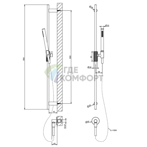 GESSI HABITO INTRECCIO Душевой гарнитур с верхним душем, ручным душем и штангой, хром (70142#031) - фото 2