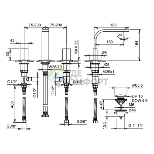 Смеситель для раковины Fantini Venezia In с нажимным донным клапаном, хром (29 02 N504S) - фото 2