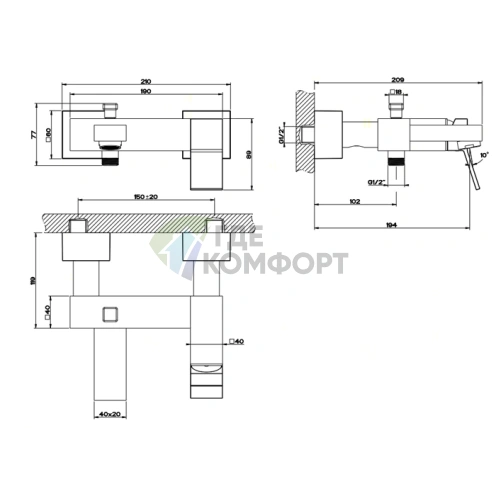 Смеситель для ванны Gessi Rettangolo K с автопереключением душ/ванна, хром (53013#031) - фото 2
