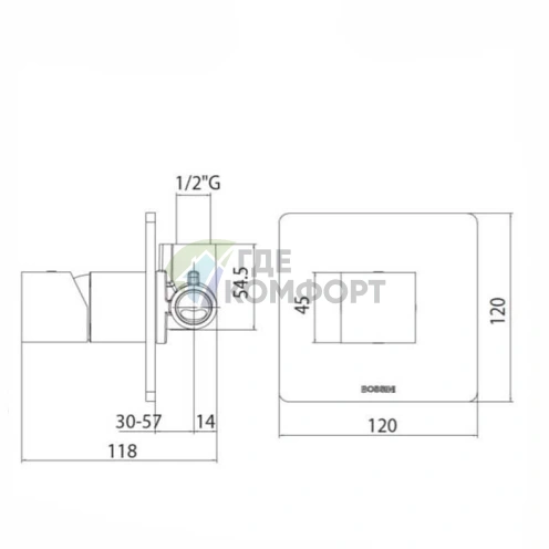 Смеситель Bossini с девиатором: 1 направление, подключение 1/2, латунь (Z00007) - фото 2