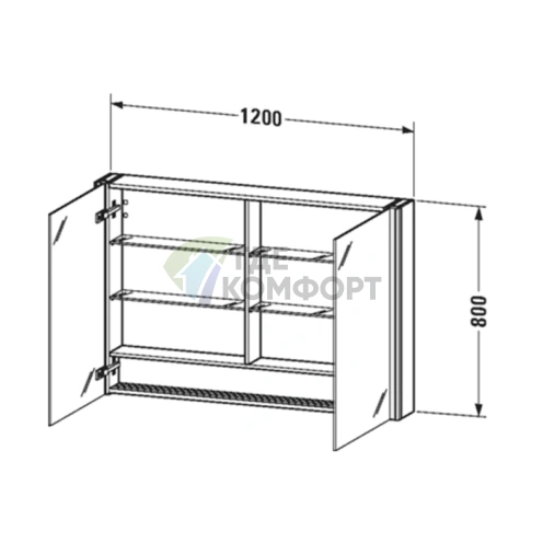 Зеркальный шкаф Duravit XSquare 1200 мм с подсветкой и розеткой в глянцевом цвете Нефрит (XS711400303) - фото 2