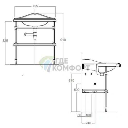 Угловая стойка SIMAS Arcade для раковины AR884 и полки AR894 в цвете хром — стильное решение для ванной - фото 2