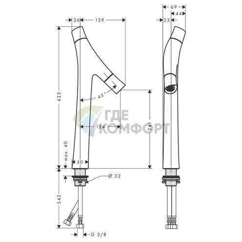 Смеситель для раковины AX Starck Organic 240 (12013330) - фото 2