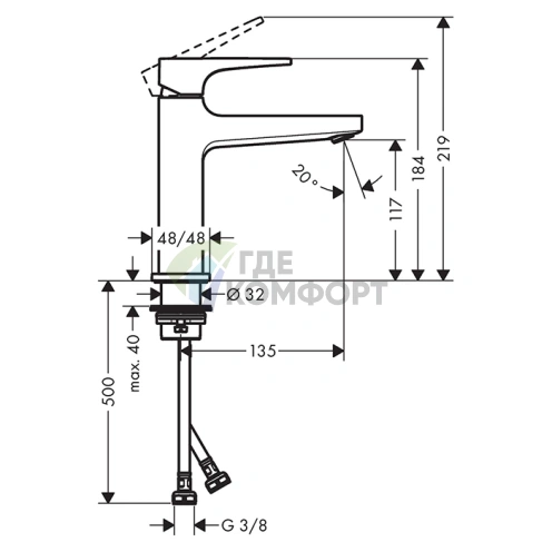Смеситель для раковины Hansgrohe Metropol 110, черный матовый, с донным клапаном (32507670) - фото 2