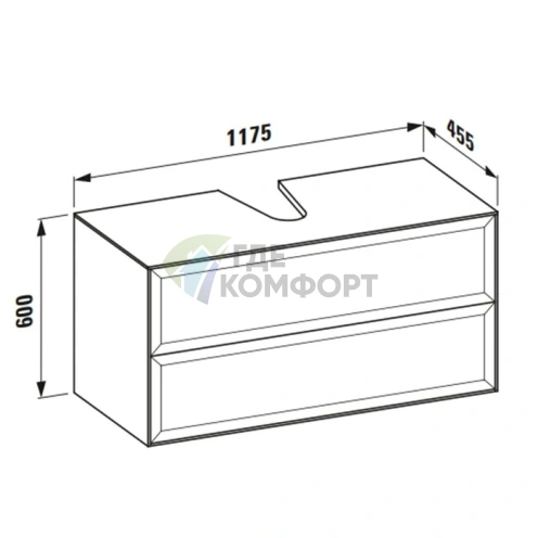 База под раковину Laufen New Classic подвесная с 2 ящиками, 1180x450x600 мм, серый цвет (4.0602.4.085.627.1) - фото 2