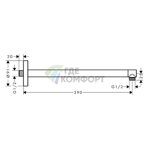AX Держатель для верхнего душа настенный, 390 мм (шлифованная медь) (26431950) - фото 2