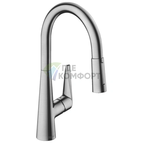 Кухонный смеситель Hansgrohe Talis M51 однорычажный с вытяжным душем Eco 2jet под сталь (72817800) - фото 1