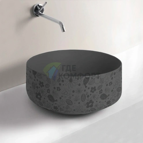 Раковина Artceram Cognac 42 см на столешницу без отверстий, цвет Grigio oliva с декором Lol (COL001 15 87) - фото 1