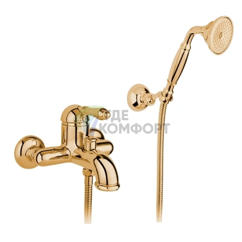 Однорычажный настенный смеситель для ванны Nicolazzi El Capitan с ручным душем в золоте 24к (3401GO75) - фото 1