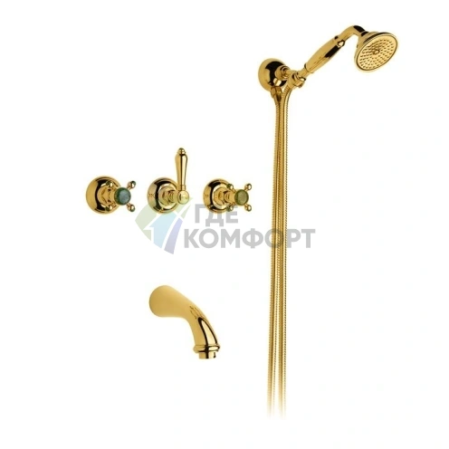 Смеситель для ванны Nicolazzi Le Pietre с двумя ручками, встроенный, в комплекте с ручным душем, золото (2103GO09) фото 1