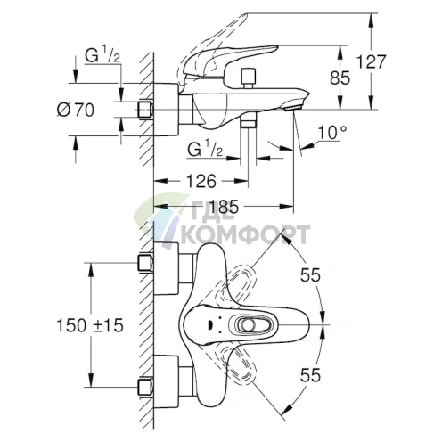 Комплект для ванной Grohe Eurostyle New: смеситель для ванны с душем и душевая лейка Tempesta - фото 4
