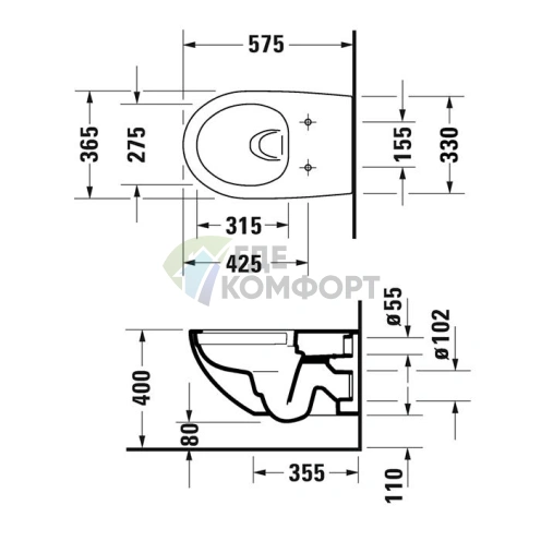 Унитаз подвесной Duravit Architec безободковый с вертикальным смывом, комплект крепления Durafix 365 x 575 мм (2572090000) - фото 2