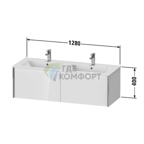 Тумба подвесная Duravit XViu для двойной раковины, 2 ящика, цвет walnut dark/черный матовый (XV40290B221) - фото 2