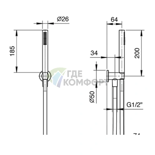 Ручной душ Fantini Nostromo с держателем и шлангом в матовом золоте PVD (86 P6 8093) - фото 2