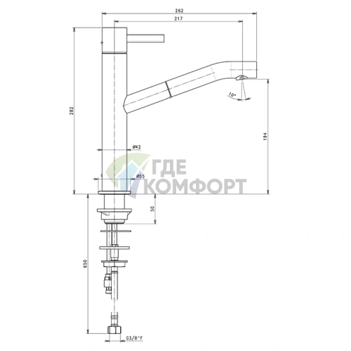 Смеситель для раковины Fantini AF/21 с высоким изливом, матовая натуральная сталь (27 93 A753F) - фото 2