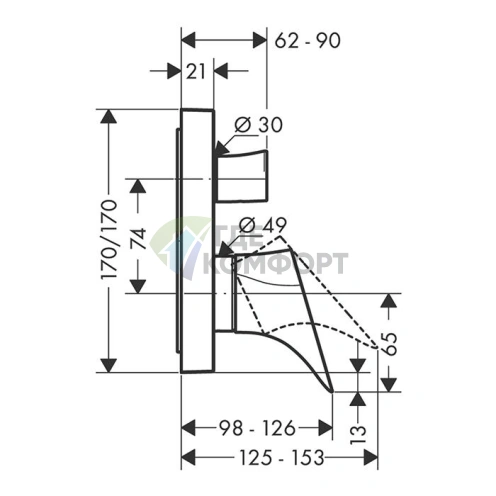 Смеситель для ванны AX Starck Organic в цвете шлифованная медь (12415950) - фото 2