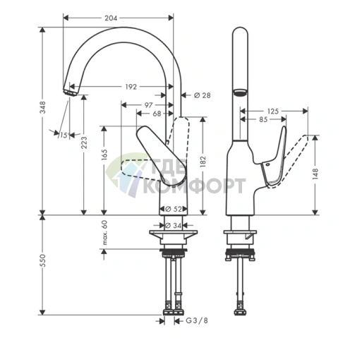 Кухонный смеситель Hansgrohe Focus M42 однорычажный с поворотным изливом, хром (71802000) - фото 2