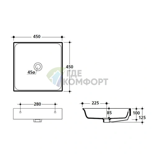 Раковина KERASAN Lavabi 45x45 накладная белая без отверстия (354401) - фото 4