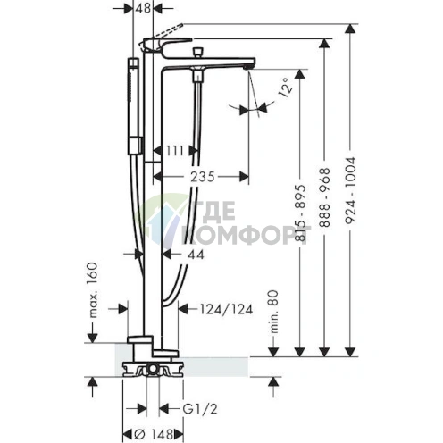 Напольный смеситель для ванной Hansgrohe Metropol 32532000 - фото 6