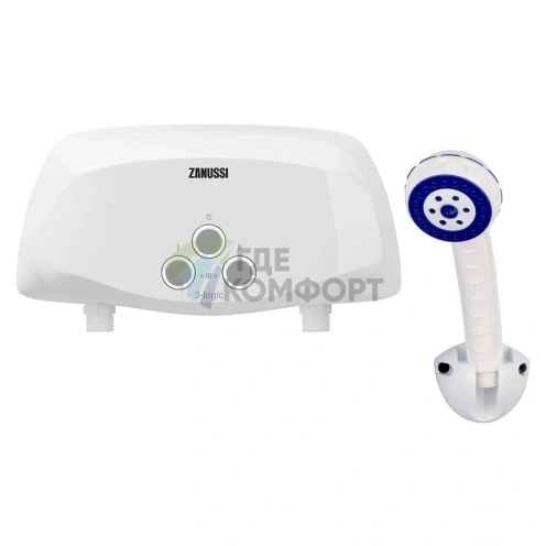 Водонагреватель электрический проточный для душа с краном Zanussi 3-logic S (5-5 kW) фото 1