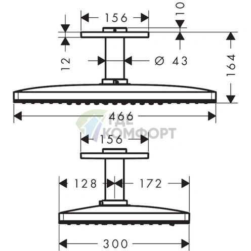 Потолочный душ HG Rainmaker Select 460 с держателем, 3 режимами струи (черный/хром) (24006600) - фото 2