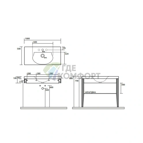 Подвесная раковина KERASAN Bentley 100x50 см белая с креплением на ножки (393101*1) - фото 2