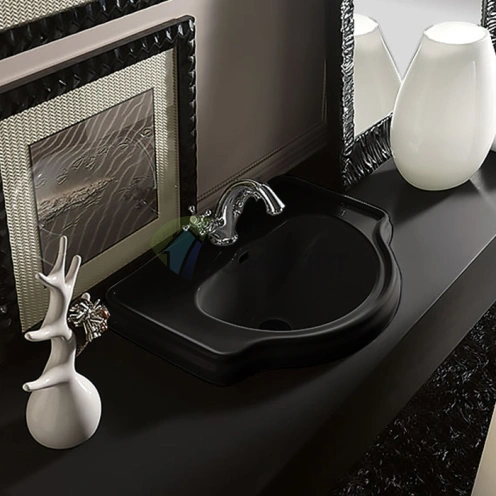 Kerasan Retro: Черная встраиваемая раковина 62х45.5 см с переливом (103004 Nero lucido *1) - фото 1