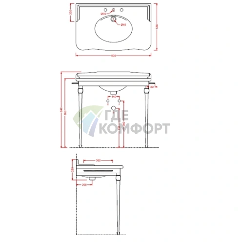 Умывальник напольный Artceram HERMITAGE с тремя отверстиями 92x58 см в цвете хром (HEL005 01 00*1) - фото 2