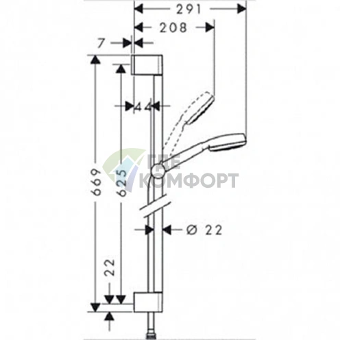 Душевой набор HG Crometta: штанга 650 мм, ручной душ 100 мм с режимом «Дождь», шланг, белый/хром (26652400) - фото 2