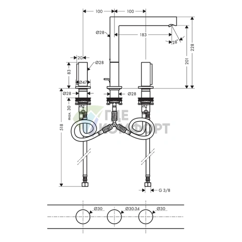 Смеситель для раковины AX Uno Zero: полированный черный хром, модель 200 (45133330) - фото 2