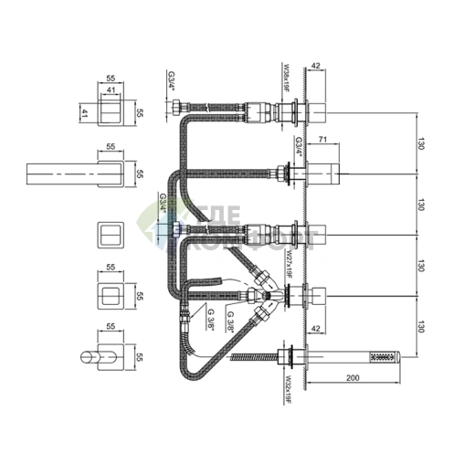Смеситель FANTINI MINT для борта ванны с ручным душем, матовый черный, на 5 отверстий (34 13 F165) - фото 2