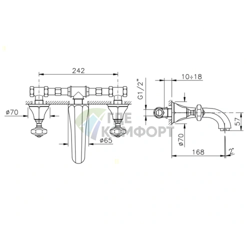 Смеситель для раковины Nicolazzi Teide настенный, хром, ручки Crystal Handle (1977CR15) - фото 2
